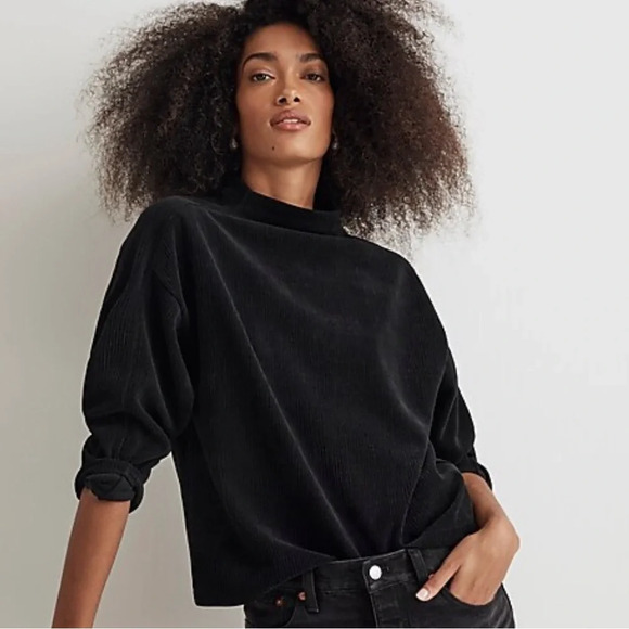 Madewell Black Ribbon Striped Jacquard Funnelneck Top Size XS - Picture 1 of 4